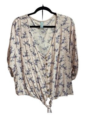 M.FASIS Lavender Floral Tie Front Blouse Size 3X | Boho Button Front Top